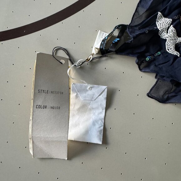 Sue Wong Scarf Shawl Navy Blue White Beaded 100 Silk Long Large Runner Chiffon 1 - Picture 5 of 16